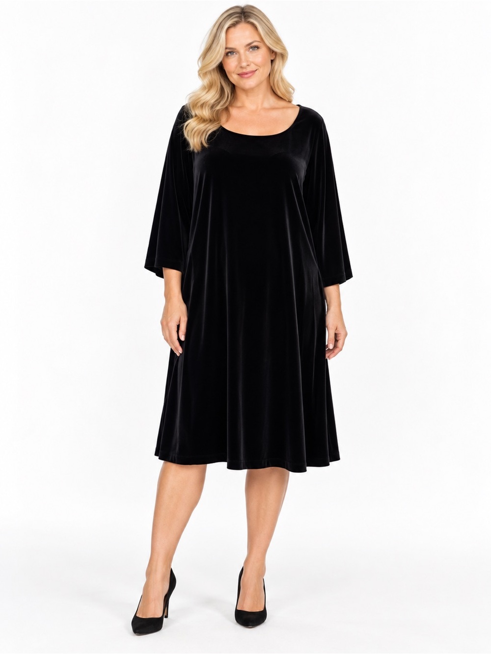 Lands’ End Black Velvet Dress 3X 24W 26W Swing Elegant Holiday Party Plus Goth